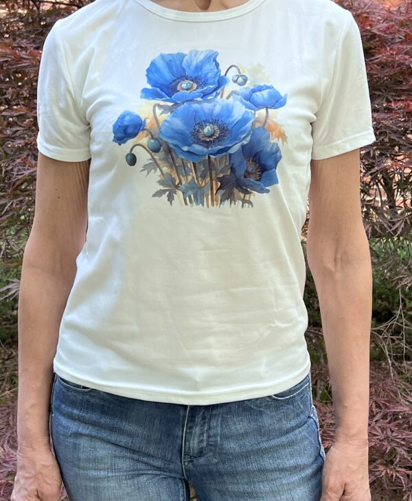 Female T-Shirt with Blue Poppies