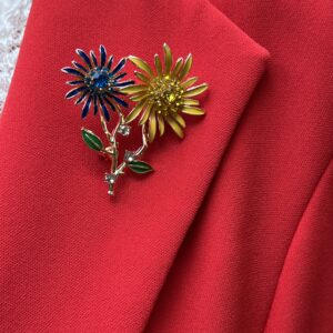 Floral Brooch with Enamel and Crystal Elements