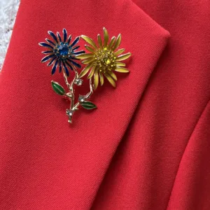 Floral Brooch with Enamel and Crystal Elements