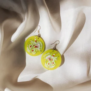 Green Plastic Earrings with Floral Pattern