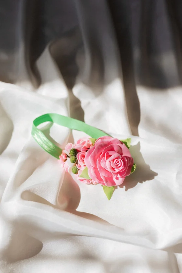 Headband with Pink Rose for Girl Toddler