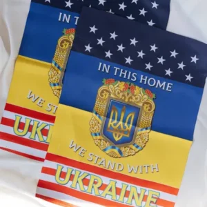 Small Yard Flag. In This House, We Stand with Ukraine