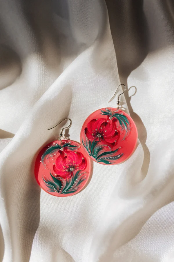 Pink Floral Plastic Earrings