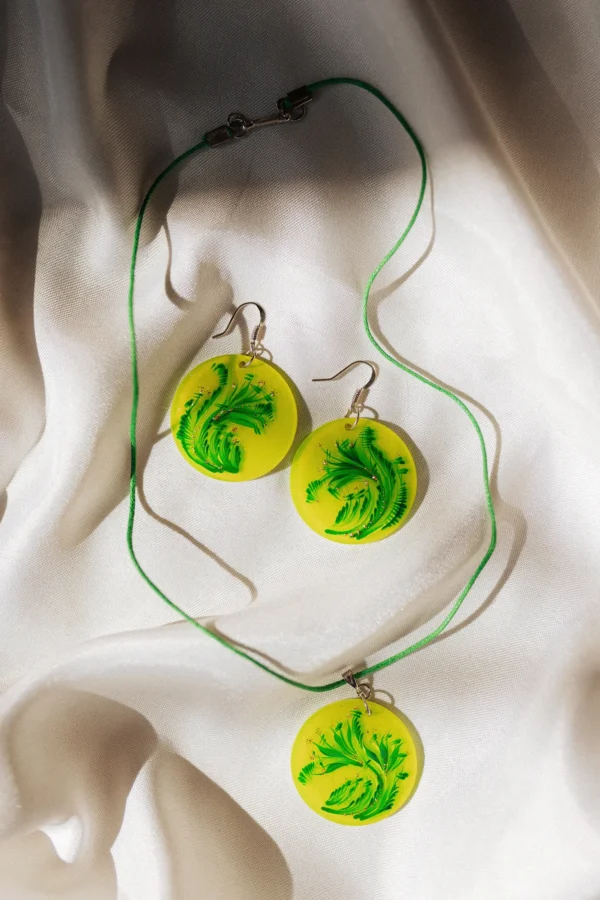 Plastic Earrings and Pendant Set with Floral Pattern