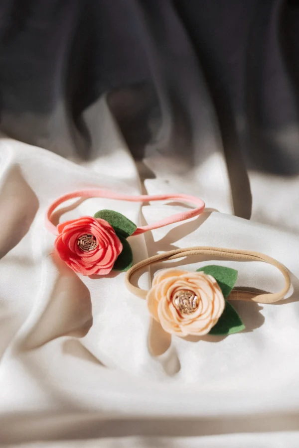 Red and White Roses on Headbands for Toddler Girls