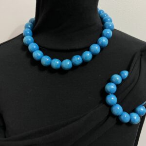 Wooden Necklace and Bracelet Painted Turquoise